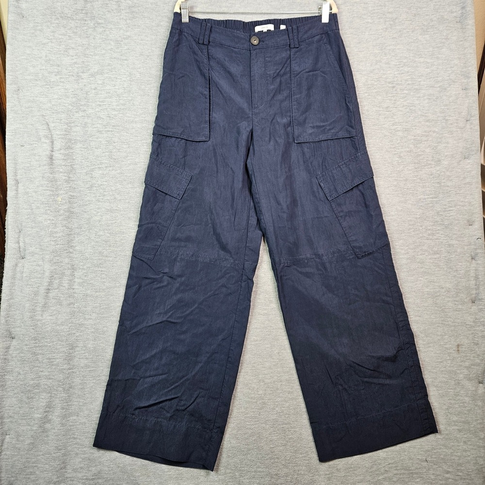 Vince Womens Navy Blue Wide Leg Cargo Pants High Rise Elastic Waist Size 12